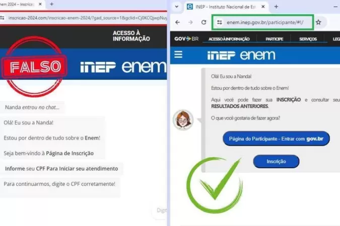 Golpe no Enem: site falso imita página oficial de inscrição