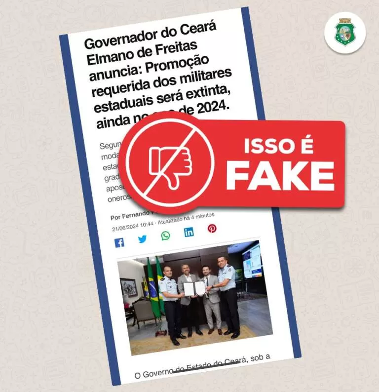 É falso o texto vinculado às Forças de Segurança do Ceará em aplicativos de mensagens