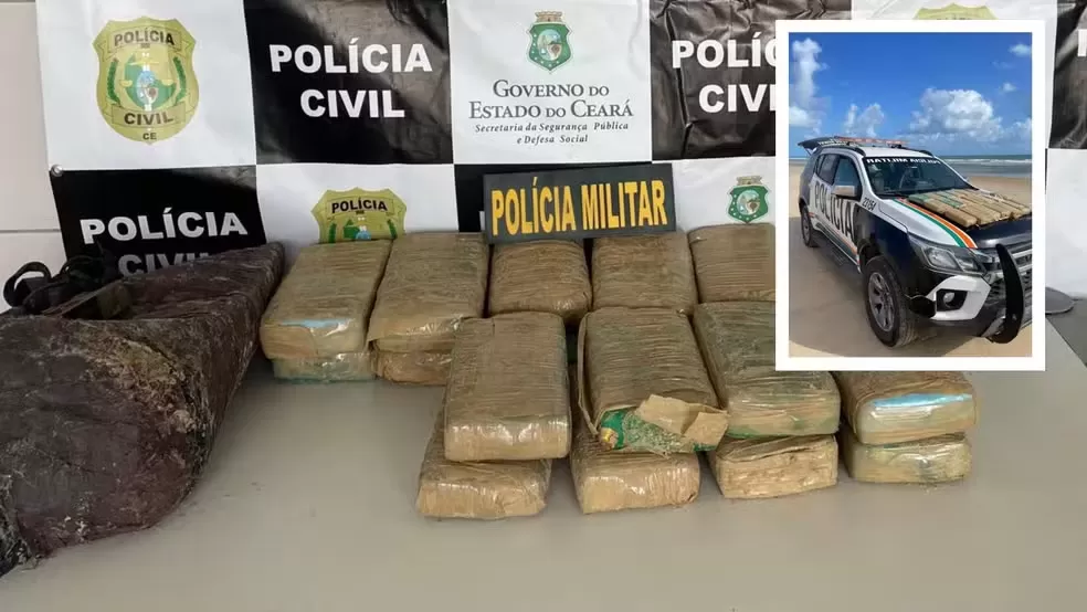 Polícia encontra mala abandonada com 25 quilos de cocaína em praia no Ceará