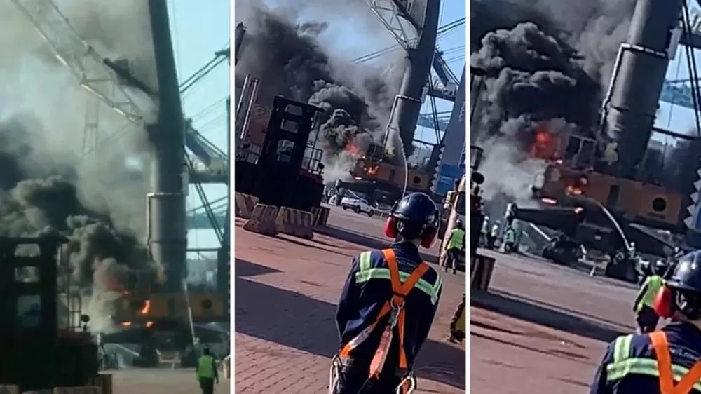 Guindaste pega fogo no Porto do Pecém e operador é resgatado sem ferimentos