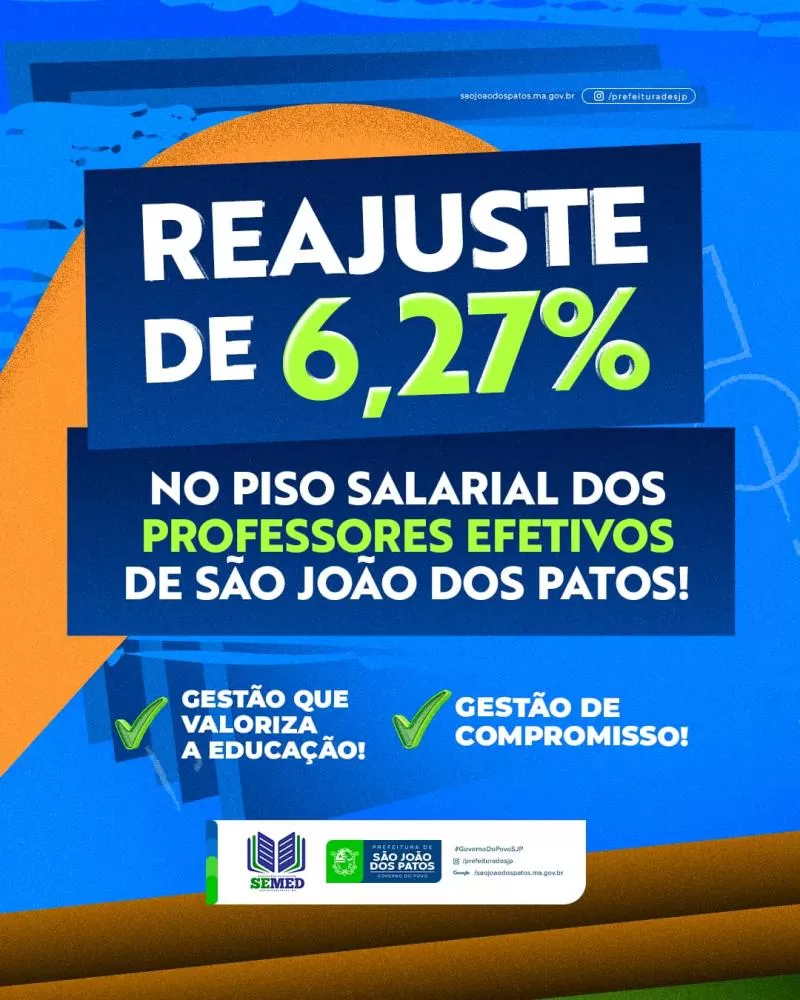 Prefeitura de São João dos Patos Concede 6,27% de Aumento para Professores