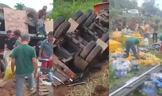 Caminhão carregado de bebida é saqueado após tombar na BR-316, no MA; ato é considerado crime