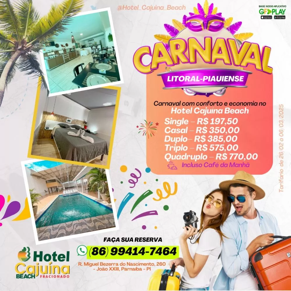 Carnaval no litoral piauiense é no Hotel Cajuína Beach 