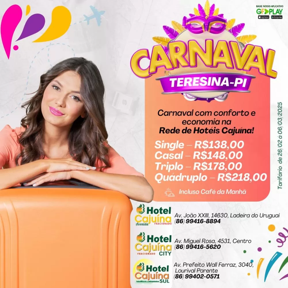 Carnaval com conforto e economia: A Rede de Hotéis Cajuína oferece tarifas especiais os seus clientes
