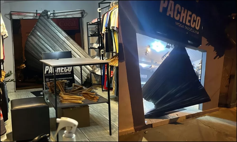 Boutique tem portão derrubado por motocicleta durante furto em Cocal