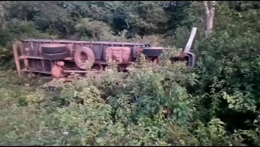 Caminhão tomba na PI-110 após manobra brusca para evitar colisão
