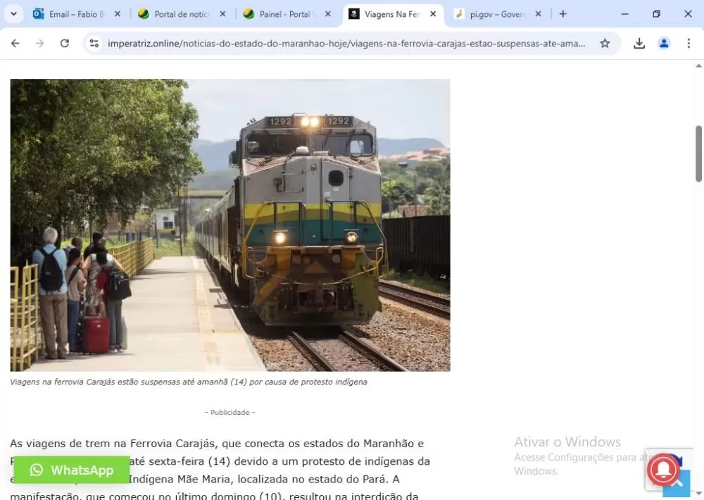 Viagens na ferrovia Carajás estão suspensas até amanhã (14) por causa de protesto indígena
