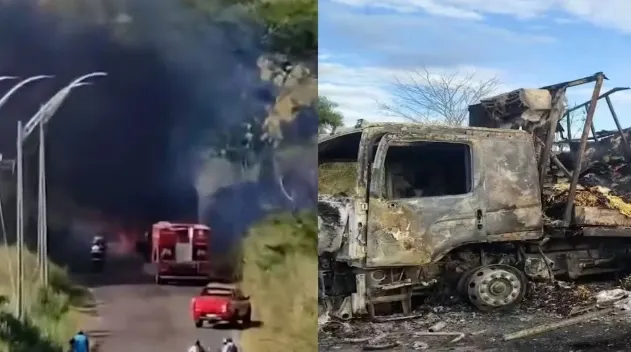 Caminhão com carga de panificação pega fogo na estrada de acesso a Davinópolis, no MA