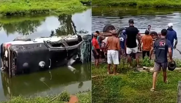 Viatura da Polícia Civil capota e cai em açude de Matinha; dois policiais ficam feridos
