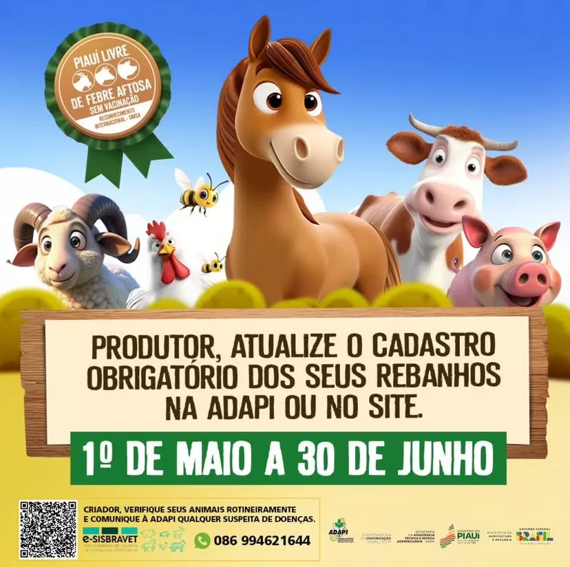 Adapi convoca produtores rurais para atualização cadastral de rebanhos