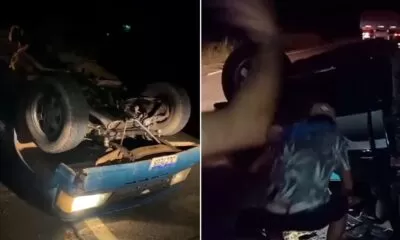 Caminhonete carregada de frangos tomba na BR-222 entre Batalha e Esperantina