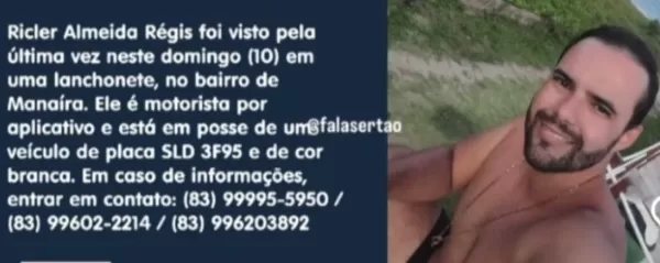 Jovem do MA desaparece na Paraíba e mobiliza redes sociais
