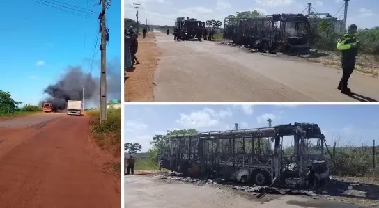 Criminosos encapuzados ateiam fogo em ônibus na zona rural de São Luís