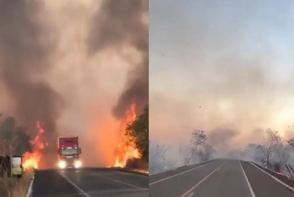 Incêndio de grande porte interdita trecho da BR-343 no Norte do Piauí