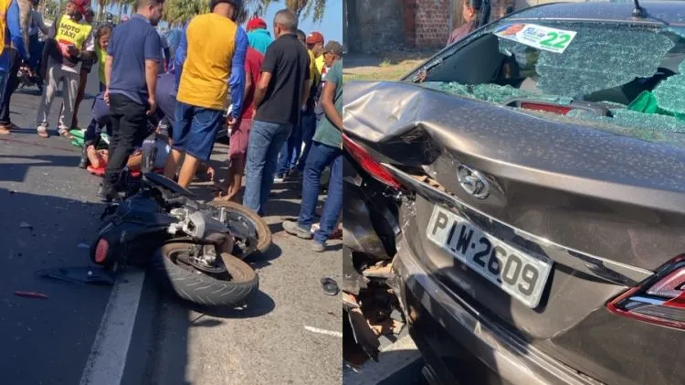Jovem fica gravemente ferido após bater motocicleta contra carro estacionado na BR-343, em Campo Maior