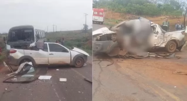 Pai, mãe e filha morrem em acidente entre ônibus e caminhonete na BR-330, em Balsas